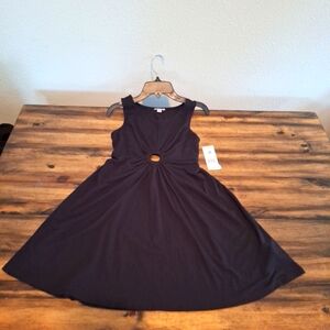 Habitual Kids Draped Dress Girls 12 Black Solid VNeck O-Ring Sleeveless Pullover